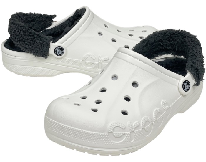 Crocs Baya Lined Fuzz Clog Утепленные Белые с темно-серым